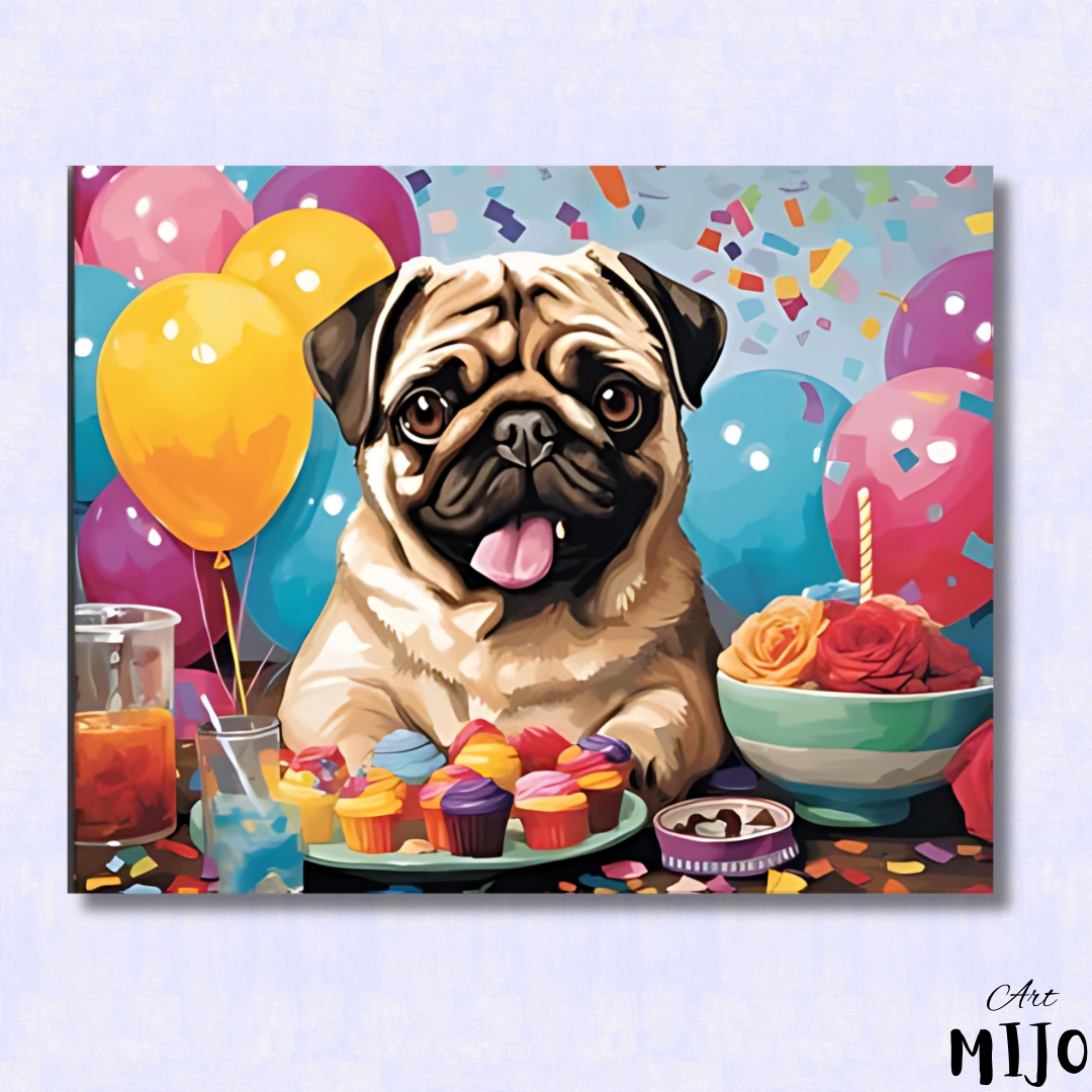 Party Pug Dog Celebration Paint by Numbers Kit