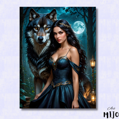 Majestic Wolf and Woman Paint by Numbers Kit