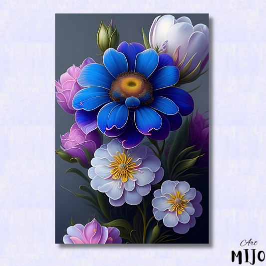 Blue Flower Amid White Blossoms Paint by Numbers Kit