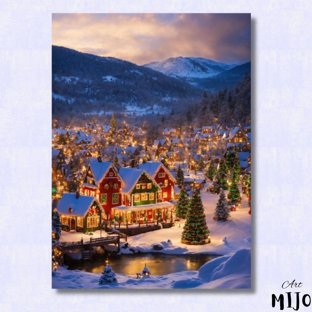 Cozy Winter Village Paint by Numbers Kit