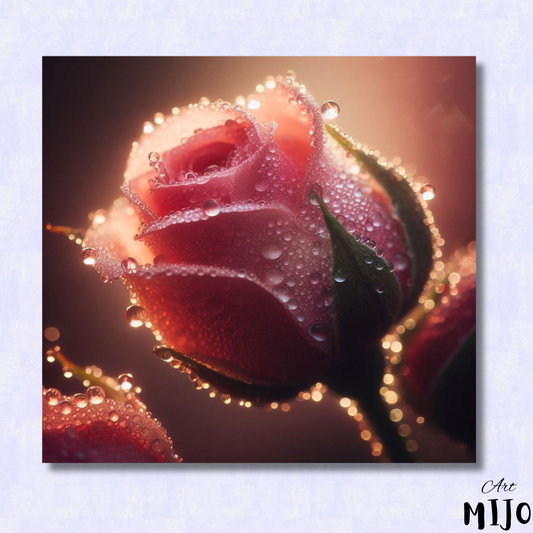 Pink Rose with Dew Drops Paint by Numbers Kit